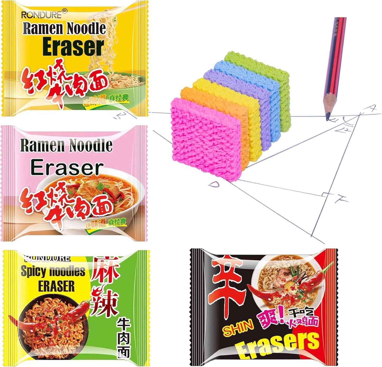 XANADU Cute Food Erasers - Fun Ramen Noodle Eraser Set for Kids | 16-Piece Collection