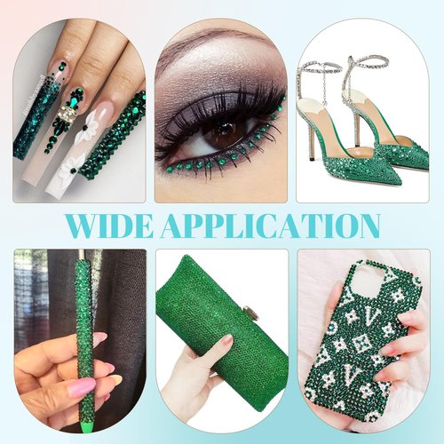 12100Pcs Resin Rhinestones for Crafting with 3Pcs 10ml B7000 Jewelry Glue, 2 Boxes Flatback Crystals Diomand (Emerald Green) for Bedazzling Crafts DIY Nail Art，Non Hotfix Gems for Clothing Shoes