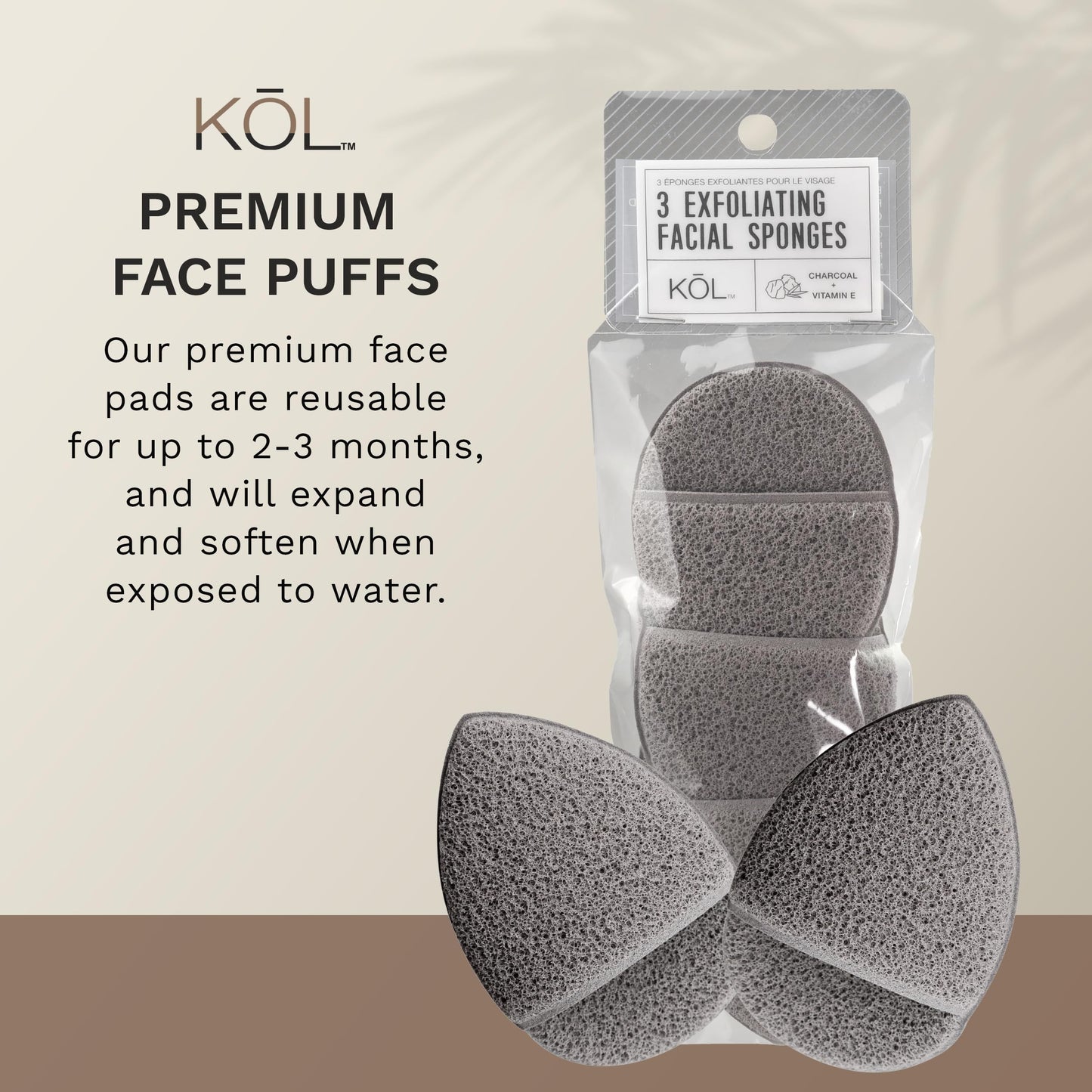 KOL Face Scrubber, Premium Charcoal and Vitamin E Infused Facial Cleansing and Exfoliating Pads for Daily Cleaning and Makeup Removal, 3 Count
