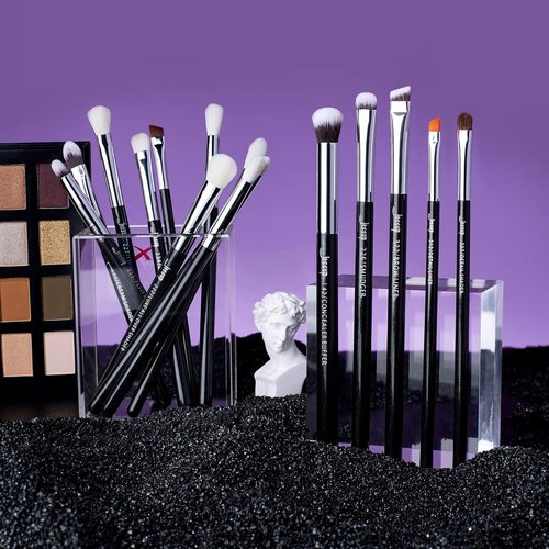 Jessup Professional Eye Makeup Brushes Set - 15pcs for Flawless Eyeshadow & Eyeliner | Pearl Black/Silver