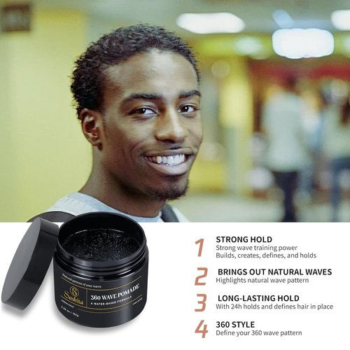 Sashita 360 Wave Pomade - Water-Based Hair Styling Product for Medium Hold & High Shine | 5.29 Oz Black