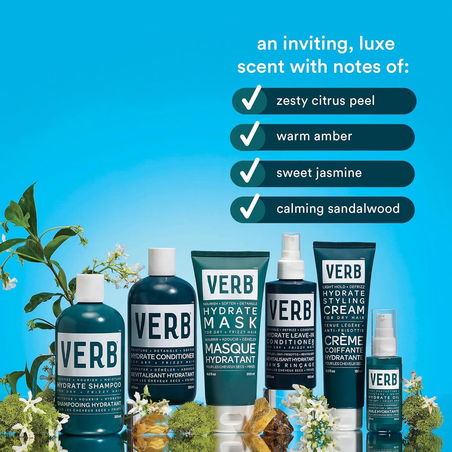 VERB Hydrate Leave-In Conditioner, 6.5 fl oz – Nourish Dry + Frizzy Hair - Smooth + Detangle - Amber + Warm Jasmine Scent