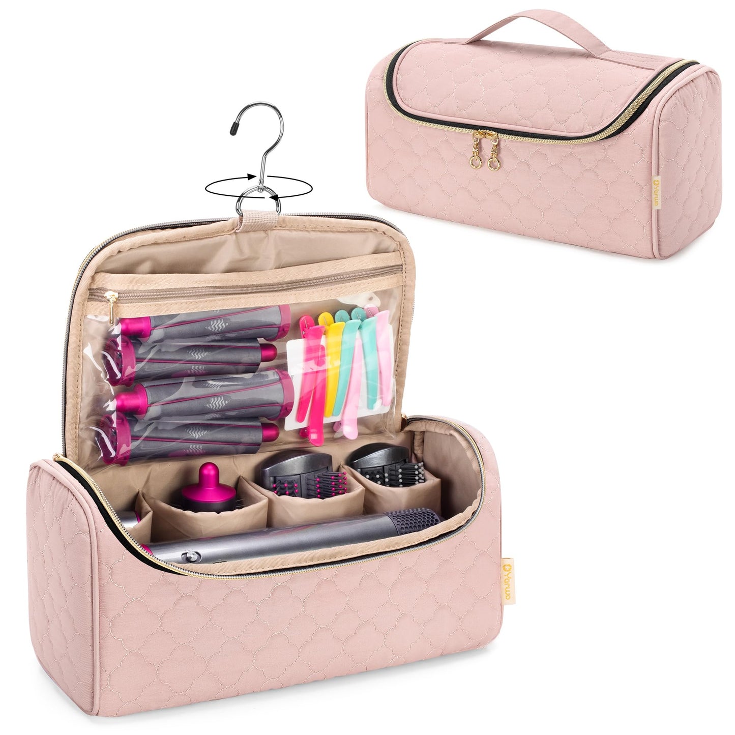 Yarwo Travel Case Compatible for Dyson Airwrap Complete Styler All Models and Attachments, Portable Storage Bag with Hanging Hook for Hair Curler Accessories, Pale Mauve (Patent Design)