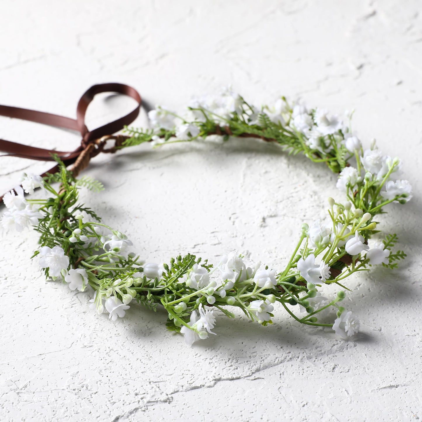 KorViSHOW White Green Flower Crown - White Valley Flower Headband with Green Leaf Dreamly Bridal Floral Headpiece Hair Wreath for Wedding Party Festival Photos