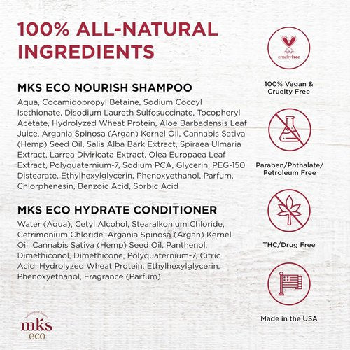 MKS Eco Nourish Shampoo & Hydrate Conditioner Set - Moroccan Argan Oil & Hemp Seed Oil | Vegan, 10 fl oz Each