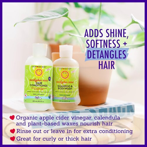 California Baby Eucalyptus Ease Hair Conditioner - 100% Plant-Based Kids Conditioner | Rinse-Out or Leave-In | 251 mL / 8.5 oz