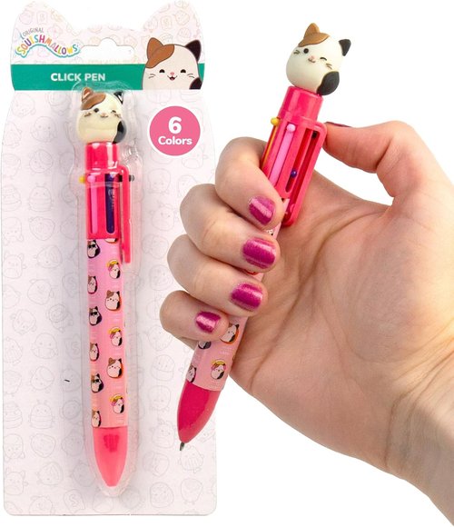Original Squishmallows Multicolor Pen, Novelty Pen With 6 Inks and Cam the Cat Topper, Cool School Supplies, Cute Pens and Stationery, Gifts for Girls, Back to School Stuff