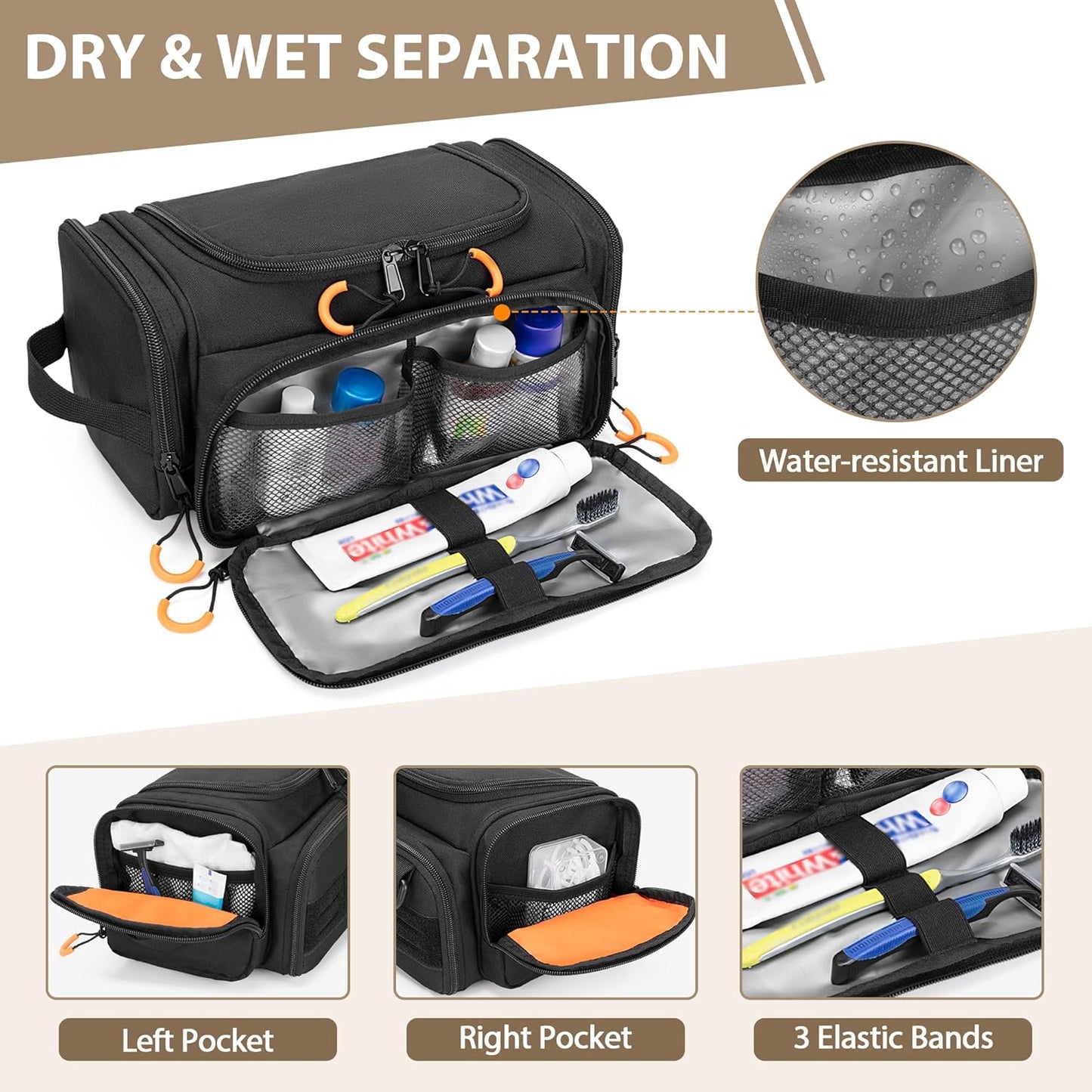 Skiennix Tactical Toiletry Bag - Hanging Hygiene Organizer for Travel Essentials | Black