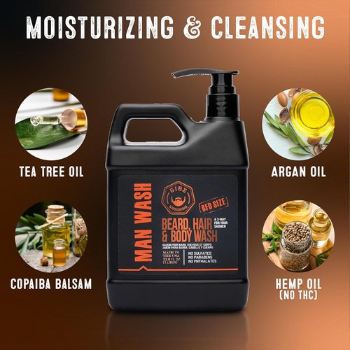 GIBS Grooming - 3-in-1 Man Wash Soap - Citrus Oak Basil Scent | Sulfate-Free, Tea Tree & Hemp Oil