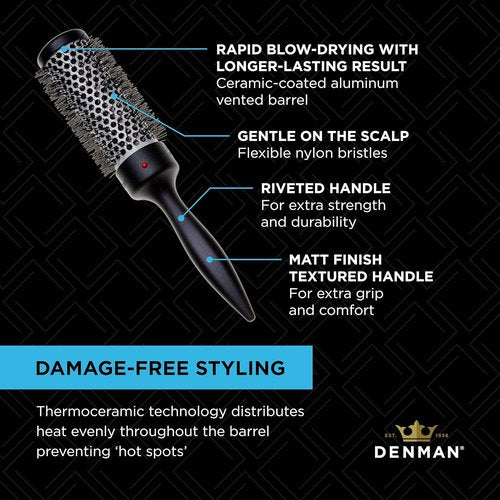 Denman Thermo Ceramic Hourglass Hot Curl Brush - Versatile Hair Curling & Straightening Tool - Gray