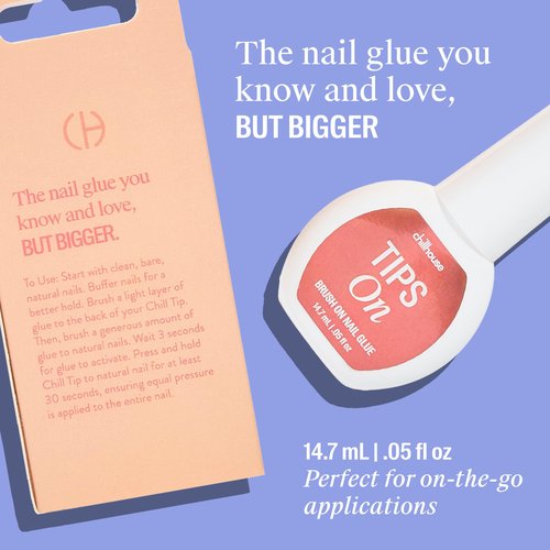 Chillhouse - Tips On, Brush on Nail Glue - Extra-Strong & Long-Lasting - Clean Brush Applicator - Glue for Press On Nails - Extra Long Hold - Easy to Use - Women Owned - Beauty & Self Care - .05 fl oz