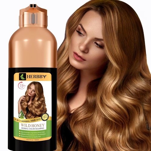 HERBBY Hair Color Shampoo - Gray Coverage & Color Transformation with 9 Herbal Extracts | Long-Lasting Shine, 500ml (Wild Honey)