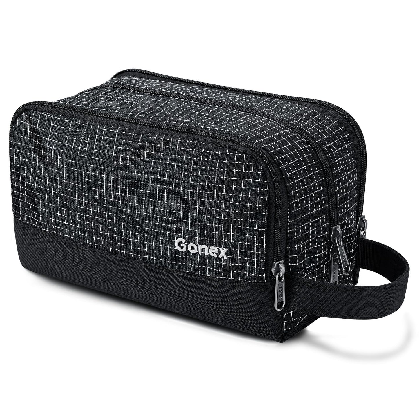 Gonex Travel Toiletry Bag Nylon, Dopp Kit Shaving Bag Toiletry Organizer Checkered Pattern (Black)