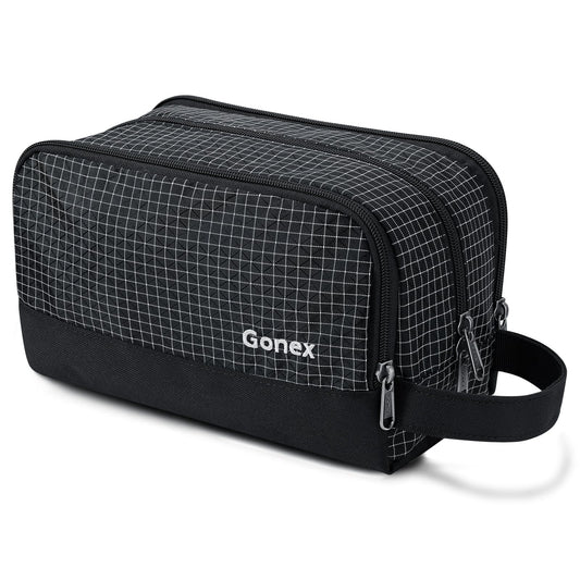 Gonex Travel Toiletry Bag Nylon, Dopp Kit Shaving Bag Toiletry Organizer Checkered Pattern (Black)