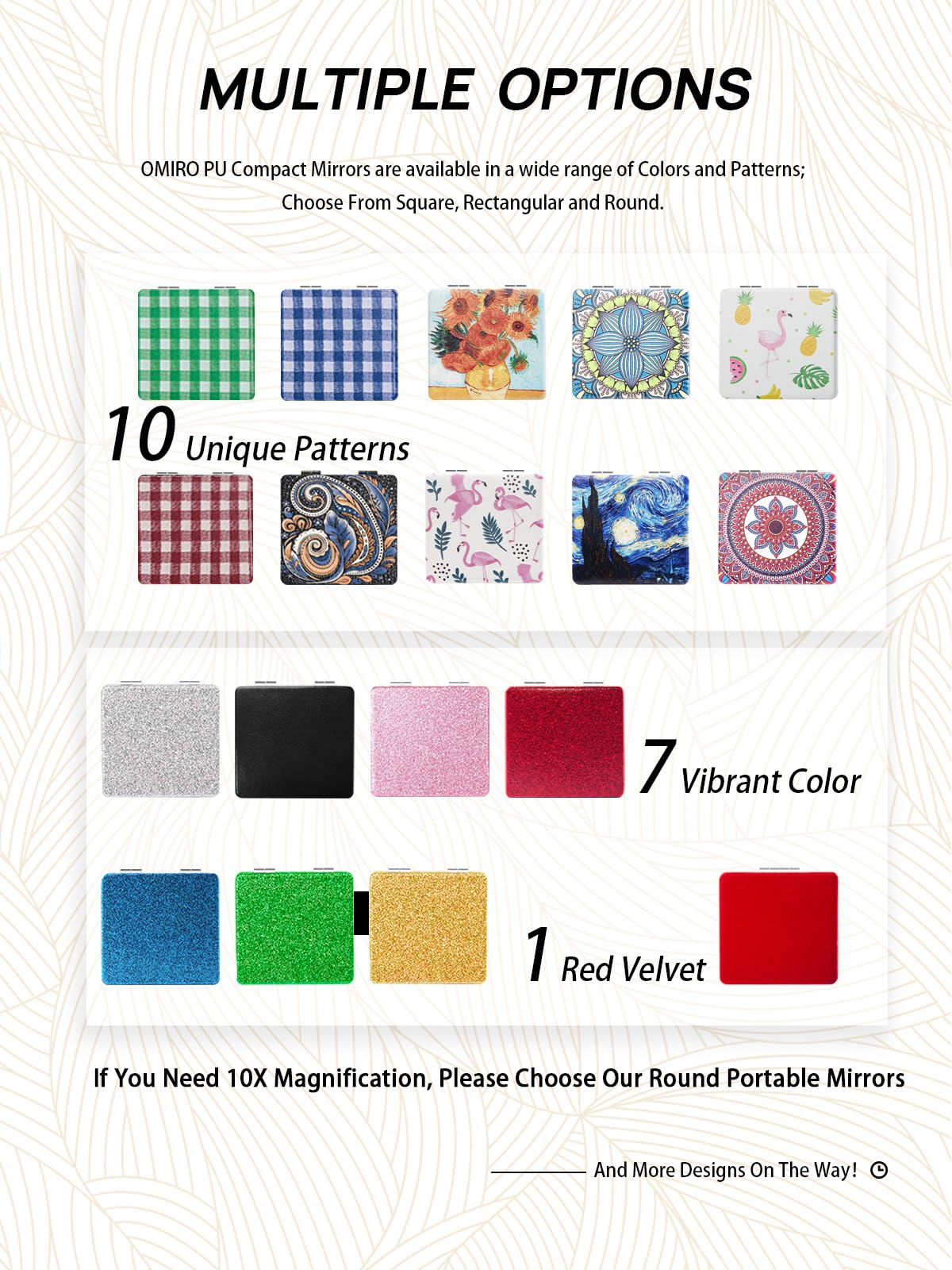 OMIRO Compact Mirror, Unique Plaid Pattern PU Leather 1X/3X Magnification, Ultra Portable for Purses, 2.76" W x 2.76" L, Blue Plaid