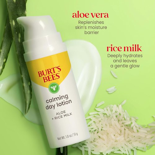Burt's Bees Calming Day Face Lotion - Soothing Aloe & Rice Milk Formula for Sensitive Skin | 1.8 oz.