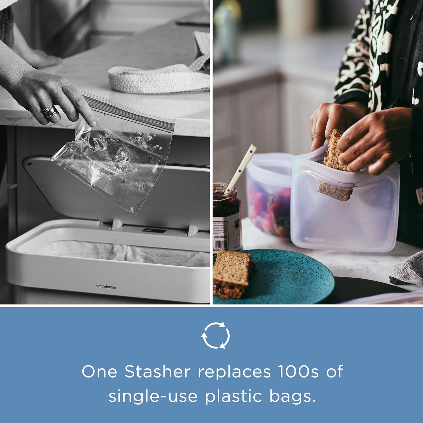 Stasher Silicone Reusable Storage Bag - Eco-Friendly 28 oz Sandwich & Freezer Bag | Microwave & Dishwasher Safe, Tie Dye Blue