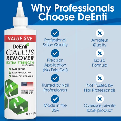 DeEnti Callus Remover for Feet, Extra Strength Foot Callus Remover Gel, 16oz Salon Grade Home Pedicure Supplies for Dry Skin, Cracked Heel, Professional Strength Foot Care, Unscented