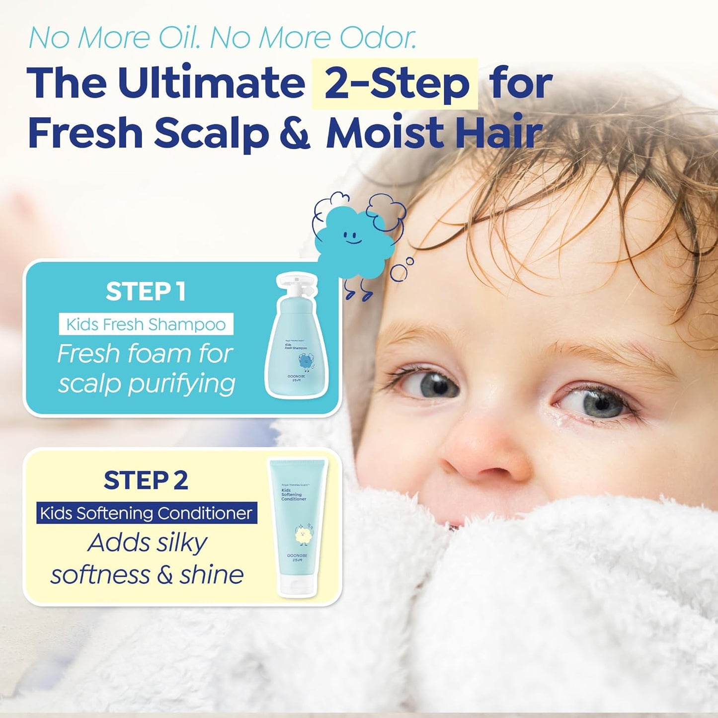 GOONGBE Kids Fresh Shampoo - Deep Cleanse for Oily Scalp with Moringa Extract - Silicone-Free, 10.1oz