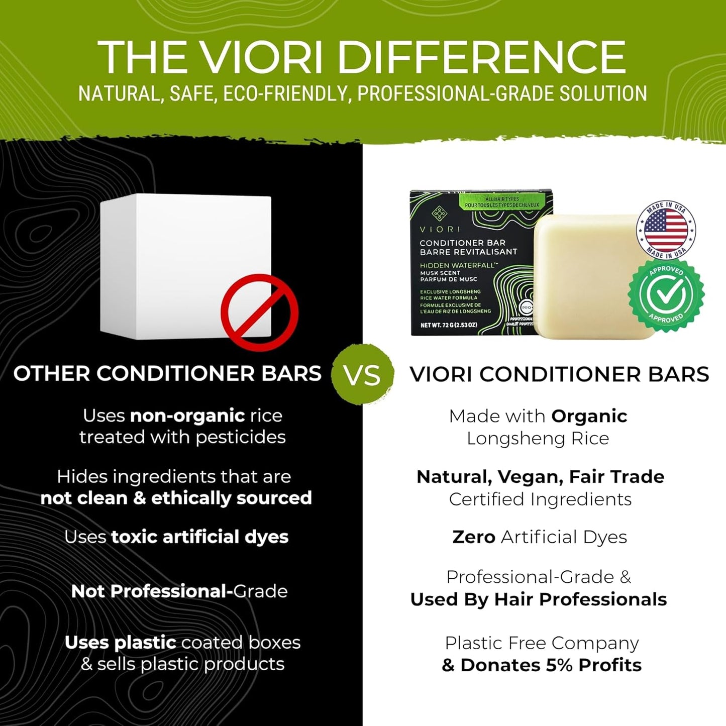 Viori Hidden Waterfall Conditioner Bar - All-Natural Organic Formula with Rice Water | Eco-Friendly