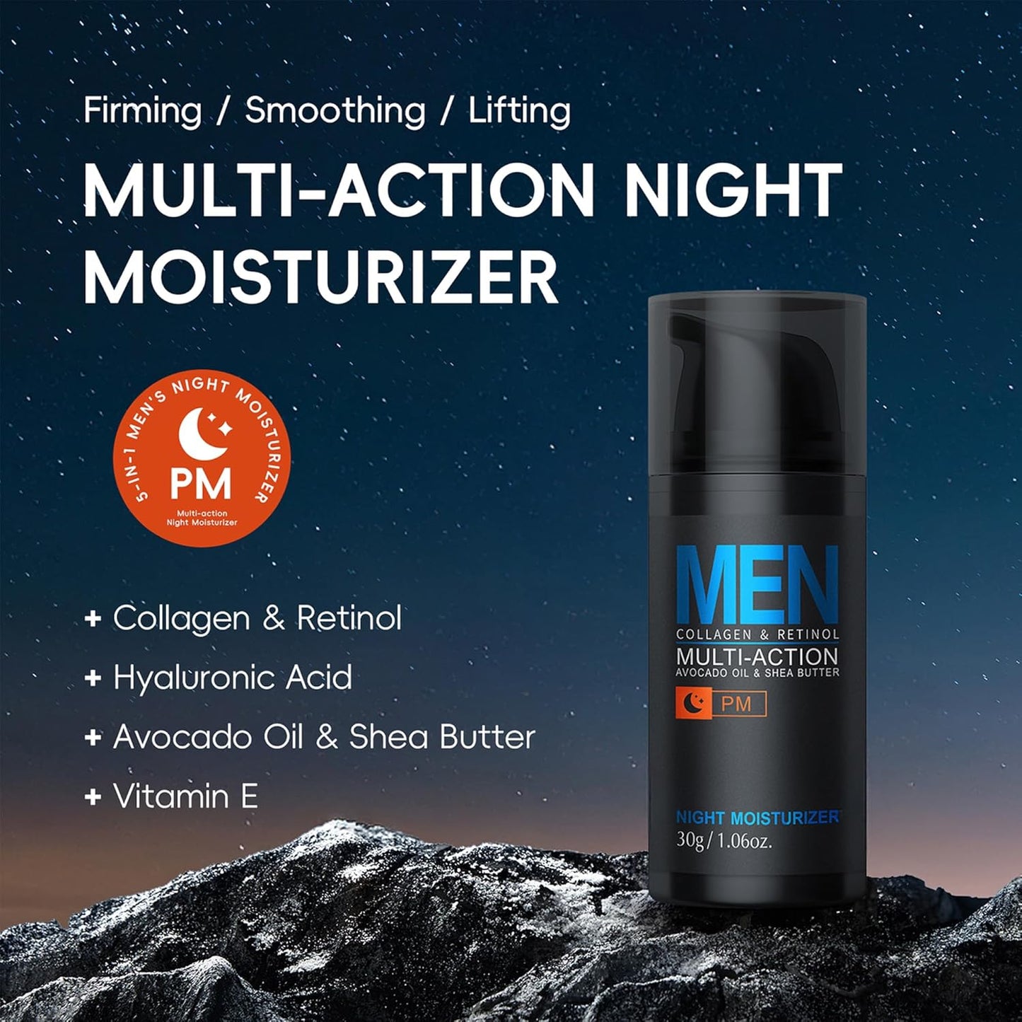 Skiennix Men’s Hydrating Night Cream - Collagen & Retinol Moisturizer for Firm, Youthful Skin | 1.06 oz