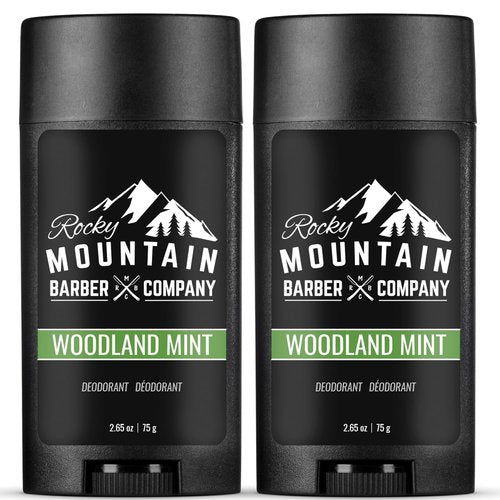 Rocky Mountain Barber Company Natural Deodorant for Men - Aluminum Free, Plant-Based, Peppermint - 2 Pack, 2.65 oz Each