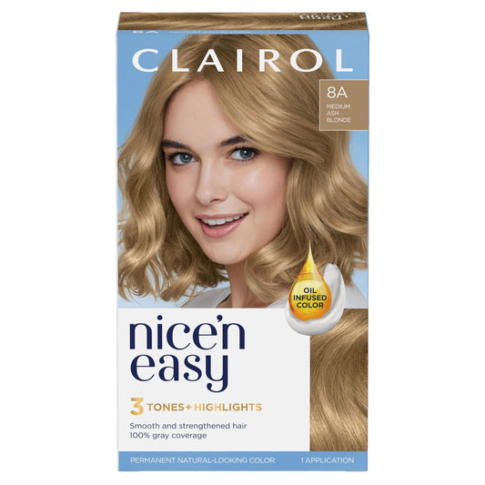 Clairol Nice'n Easy Permanent Hair Dye, 8A Medium Ash Blonde Hair Color, Pack of 1