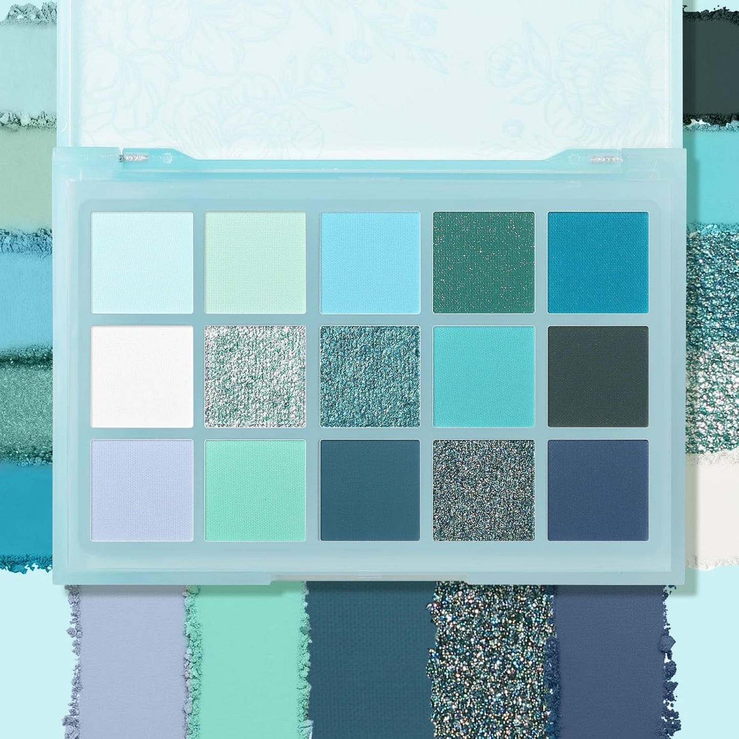 UCANBE 15 Color Eyeshadow Palette - High Pigmented Shimmer & Matte Shades | Cool Tones in White, Blue, Green, Mint, Teal, Navy