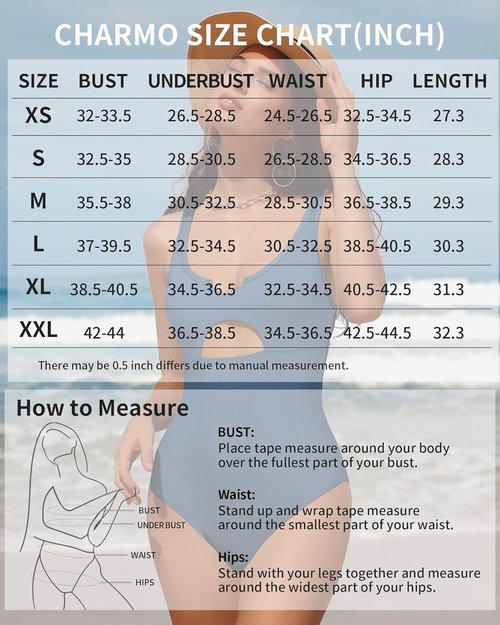Charmo Ribbed One-Piece Swimsuit - Cutout Scoop Neck Monokini with High Cut Design, Padded Comfort