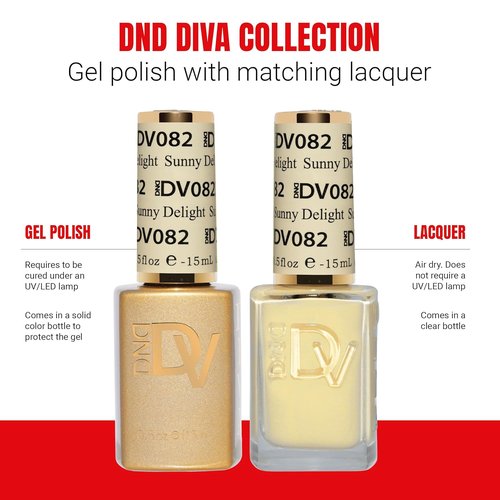 DND Gel Polish Set - Coquette Collection | UV/LED Gel & Air Dry Nail Lacquer Duo - 082 Sunny Delight, 0.5 Fl Oz
