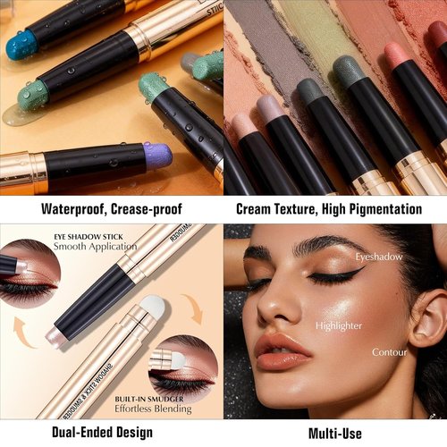 Regine Switzerland Burgundy Cream Eyeshadow Stick - Dual-Ended Long-Lasting Shimmer Pencil | Crease-Proof & Easily Blendable