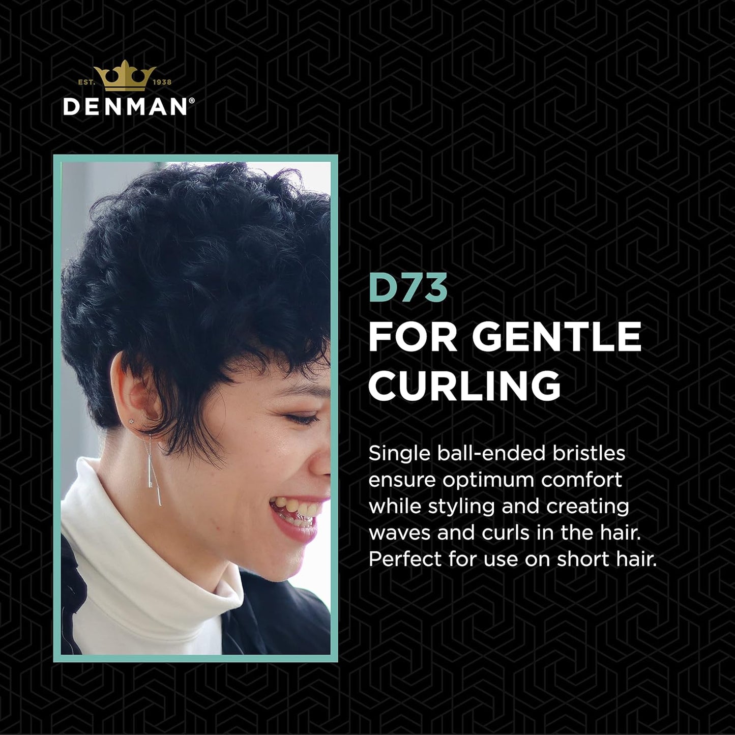 Denman Curling Round Hair Brush - Vented Barrel with Nylon Bristles for Volume & Movement | Black D73