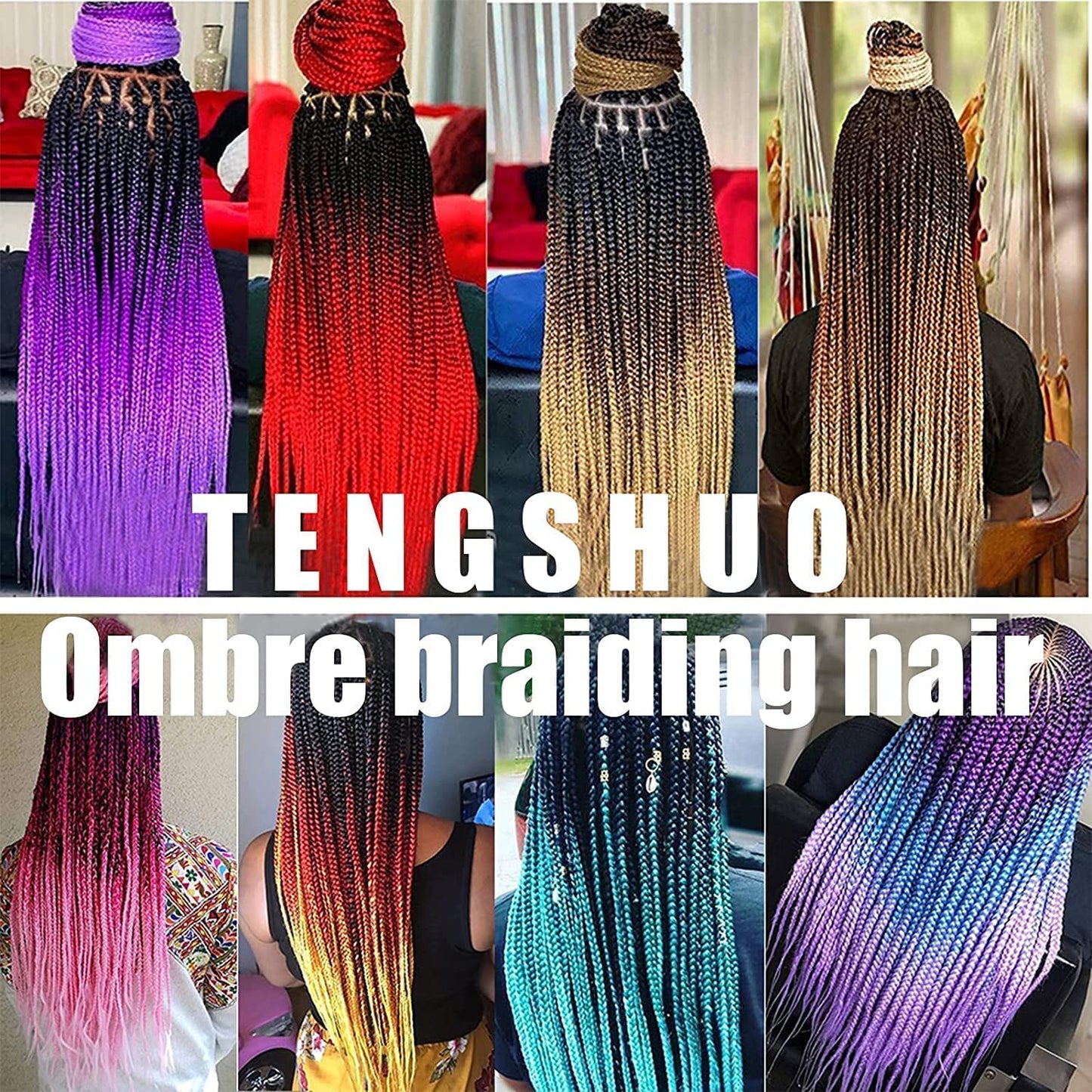 TENGSHUO FLY Green Braiding Hair 3 Packs Synthetic Braid Hair Extensions Jumbo Ombre Braiding Hair 24 Inch or Box Braids Twist Crochet Braids(24"3Pack,Green)