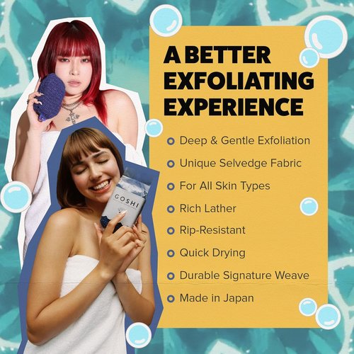 GOSHI Exfoliating Shower Sponge - Rip-Resistant & Rapid-Drying Bath Sponge for All Skin Types - Indigo Blue