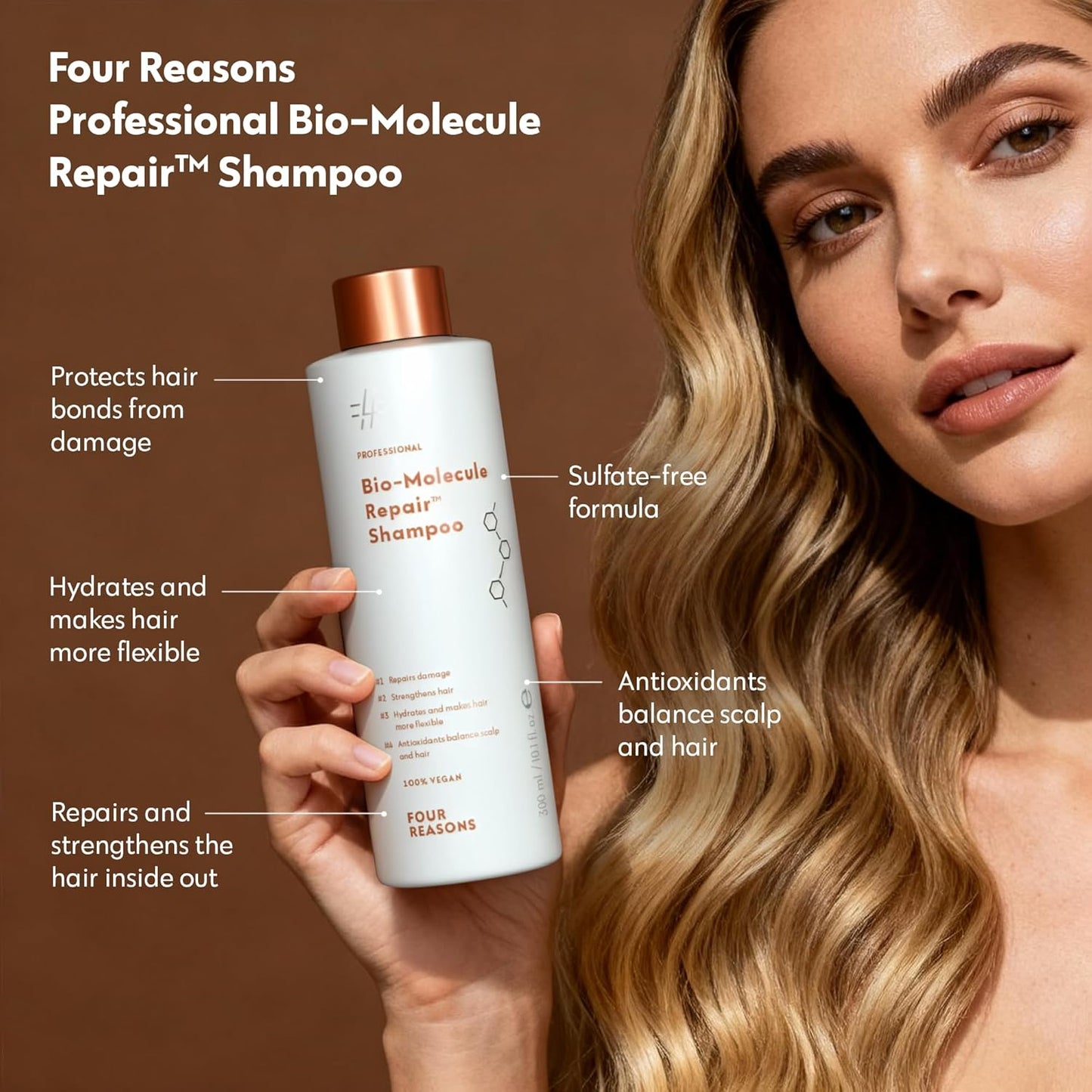 FOUR REASONS Bio-Molecule Bond Repair Shampoo - Moisturizing & Strengthening for Color Treated Hair | 10.1 Fl Oz