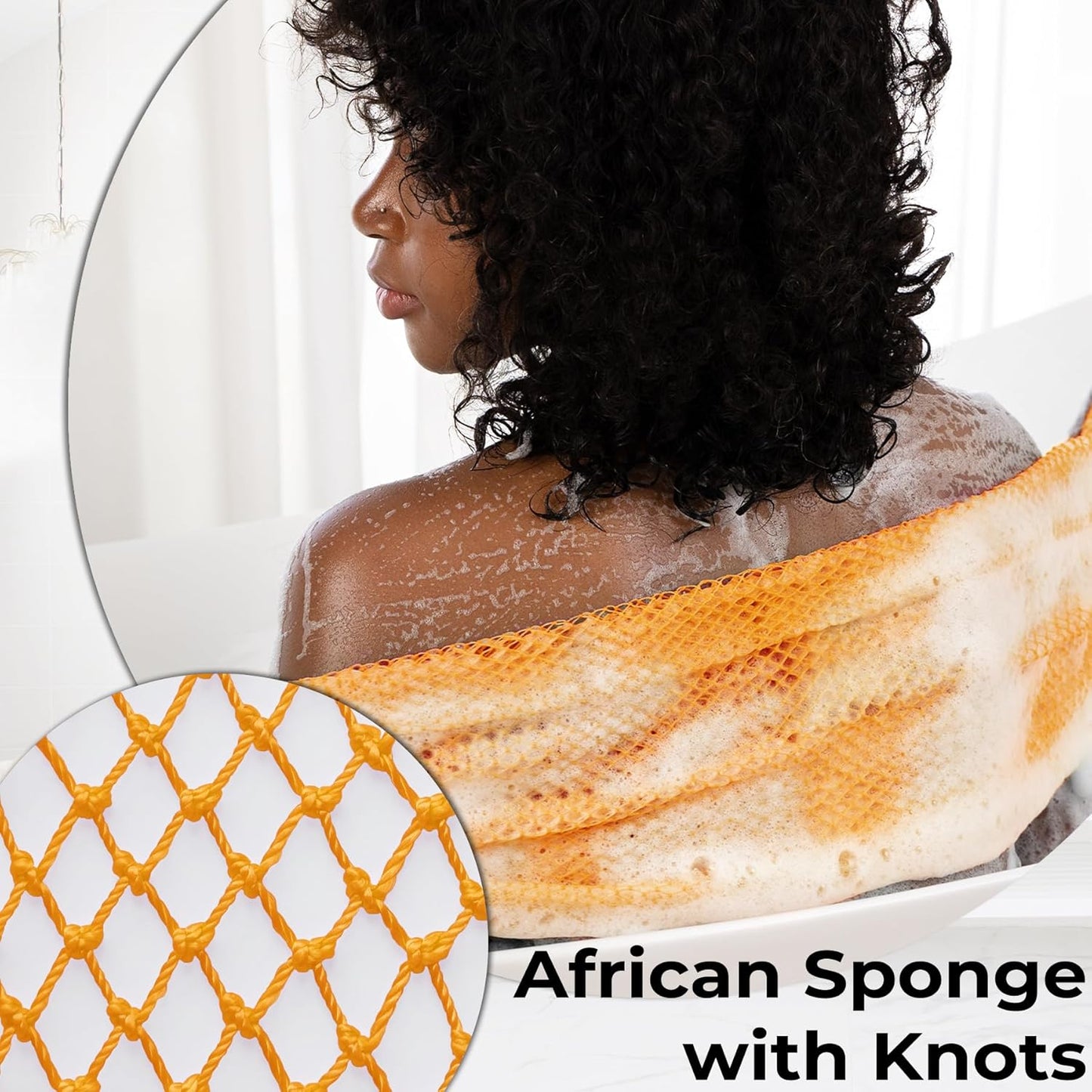 SeawaveTangerine African Net Sponge - Authentic Exfoliating Bath Scrubber | 2-Pack for Deep Cleansing