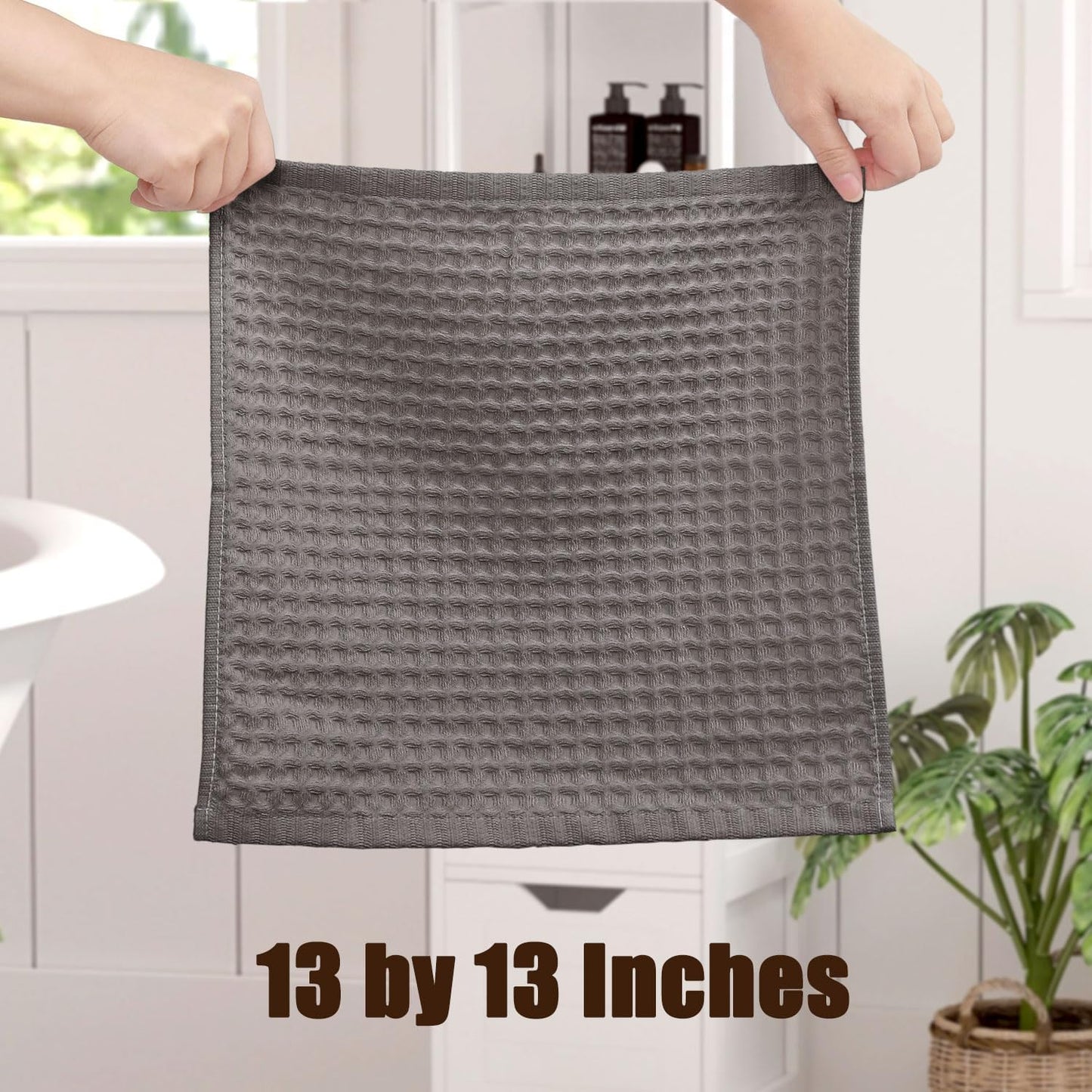 Cleanbear Classic Waffle Washcloths, 100% Cotton Face Towels, Absorbent and Quick-Drying, Soft Washcloths 12 Pack for Face and Body, 13 x 13 Inches (Gray)