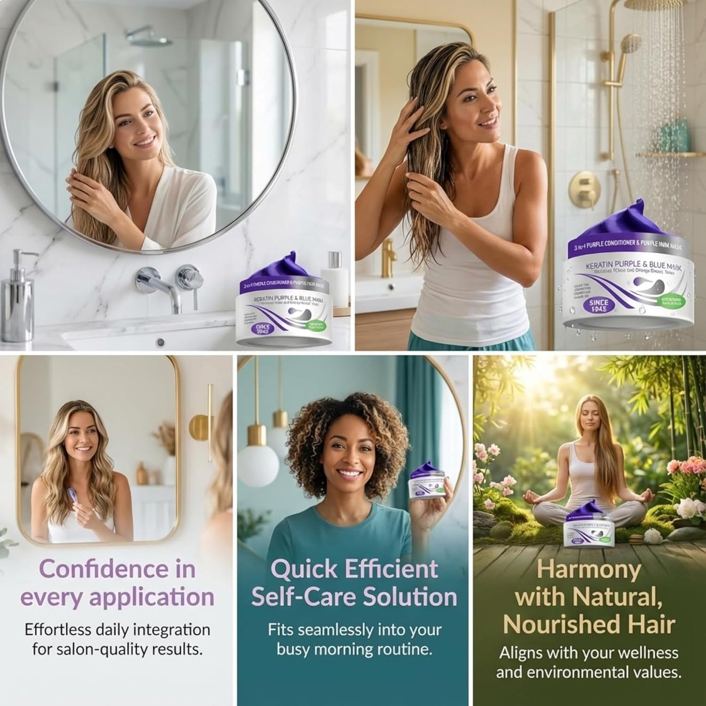 VITAMINS Keratin Purple Hair Mask - Deep Conditioner for Brassy Blonde, Silver & Gray Hair