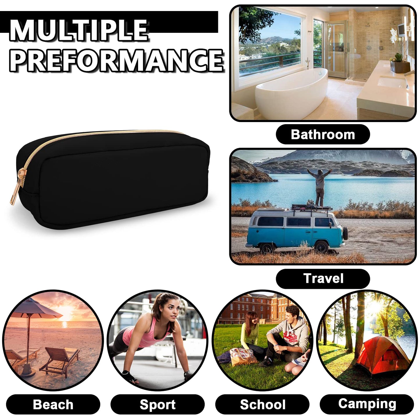 UIXIZQ Waterproof Small Pencil Case Makeup Bag for Purse,Cute Pencil Pouch Preppy Nylon Makeup Brush Holder with Zipper,Girls Portable Storage Case Small Pen Bag for Office School College(Slim-Black)