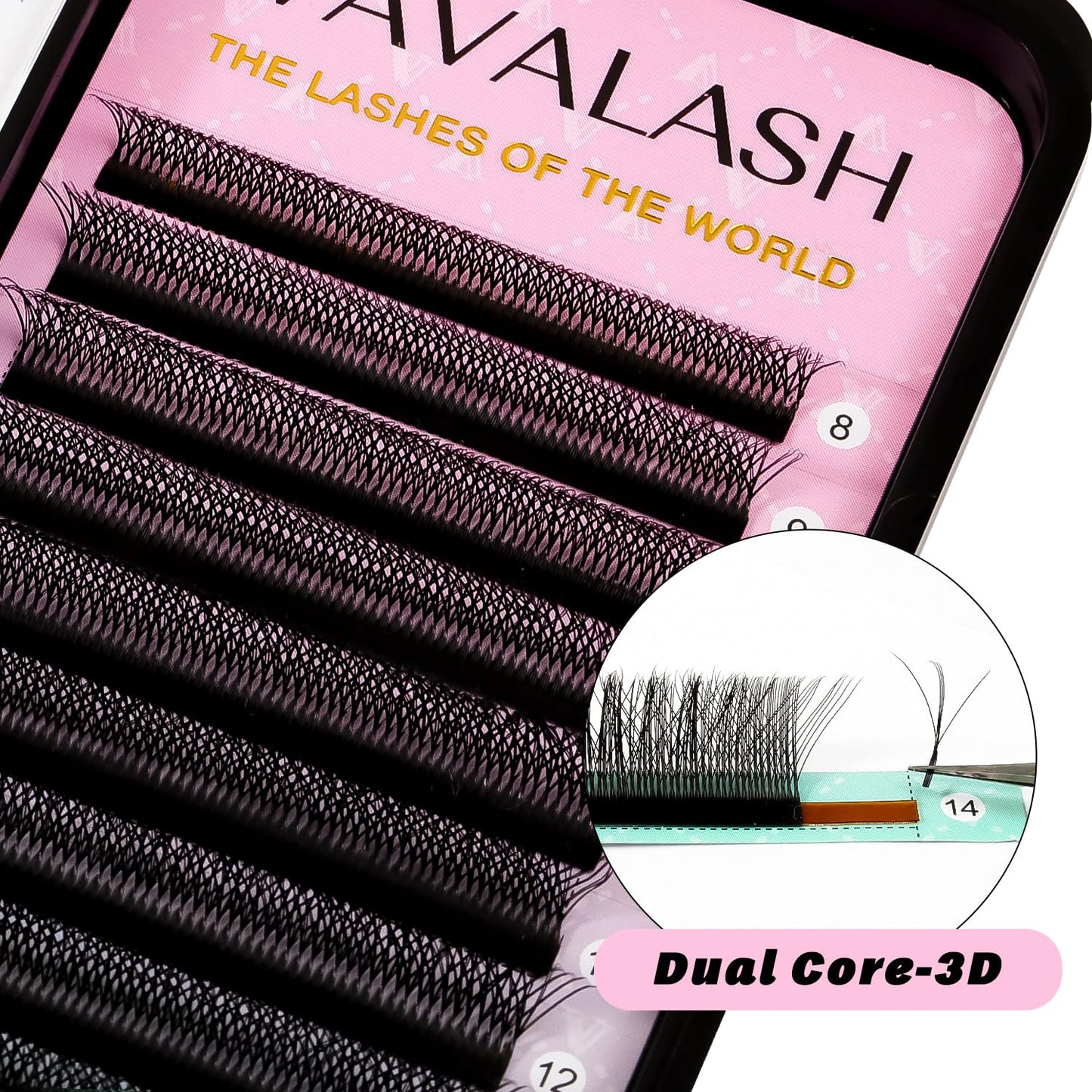 VAVALASH 3D Dual-core W Shape Eyelash Extension 3D W Premade Fans 0.07 C Curl Volume Lash Extensions Easy Fanning False Lashes Matte Black Premade Cluster W Lashes(Dual-core-3D-0.07-C-8-15mm）