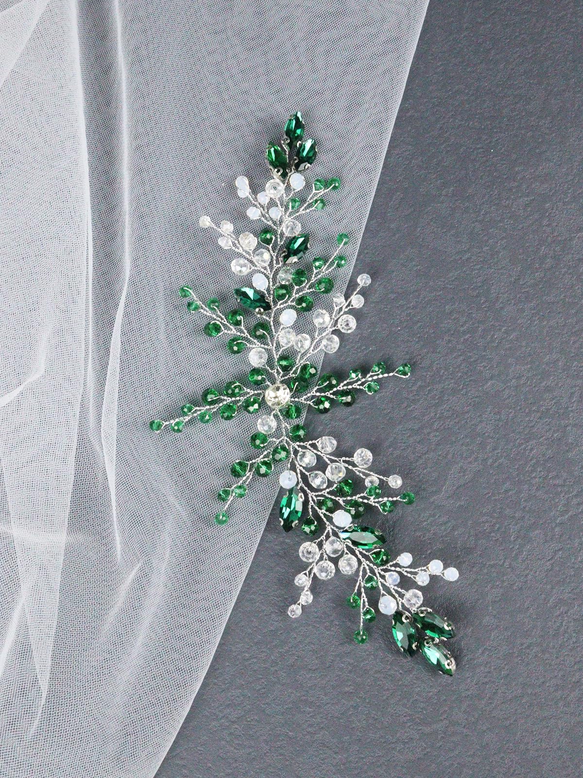 Brihasory Crystal Bridal Hair Accessories for Women, Elegant Handmade Rhinestone Headband Wedding Hair Pieces for Brides, Girls Hair Vine for Party Prom Hair Decoration Bridesmaid Gifts(Green)