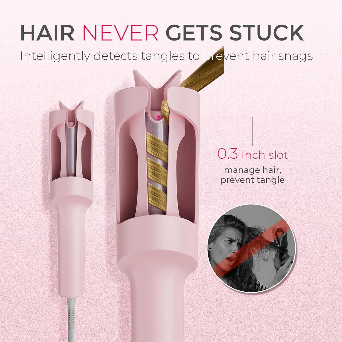 TYMO CURLPRO Automatic Rotating Curling Iron - Portable 1-Inch Beach Waves Curler with Ionic Technology | Lightweight & Dual Voltage, Pink