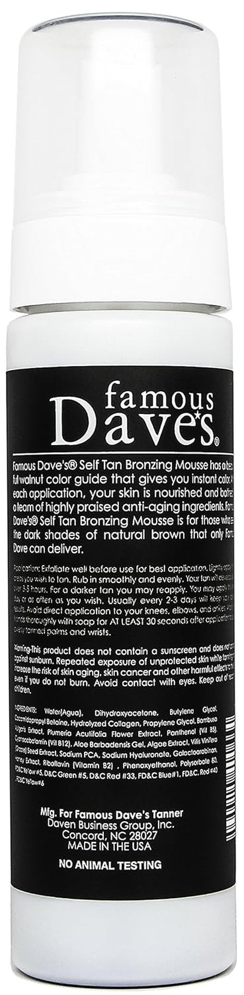 Famous Dave’s Dark Tanning Mousse - Instant Bronzer | Organic Sunless Tanner for Medium to Dark Skin Tones