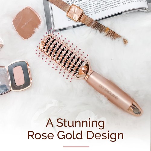 Lily England Vented Hair Brush for Blow Drying - Easy Detangling Hairbrush for Women for Fine, Thick, Curly Hair with Non-Slip Gel Handle - Static Free Vent Hair Brushes for Faster Drying, Rose Gold