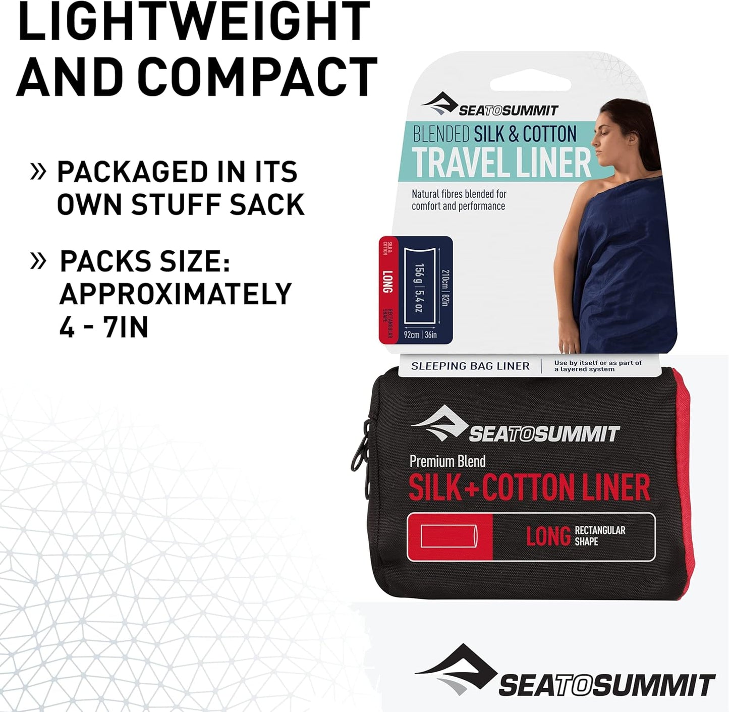 Sea to Summit Silk-Cotton Blend Travel Sleeping Bag Liner - Lightweight & Compact for Easy Packing