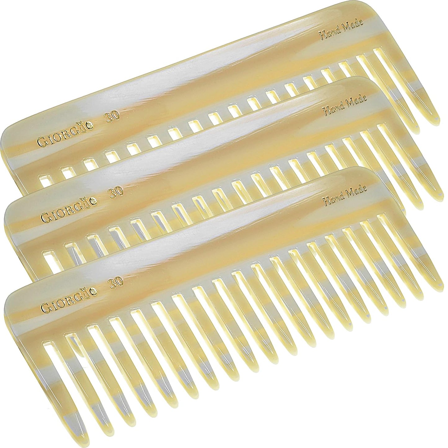 Giorgio G49 Yellow Tokio, Large Hair Detangling Comb, Wide Teeth for Thick Curly Wavy Hair, Detangler Comb For Wet and Dry, Handmade of Quality Cellulose, Saw-Cut, Hand Polished