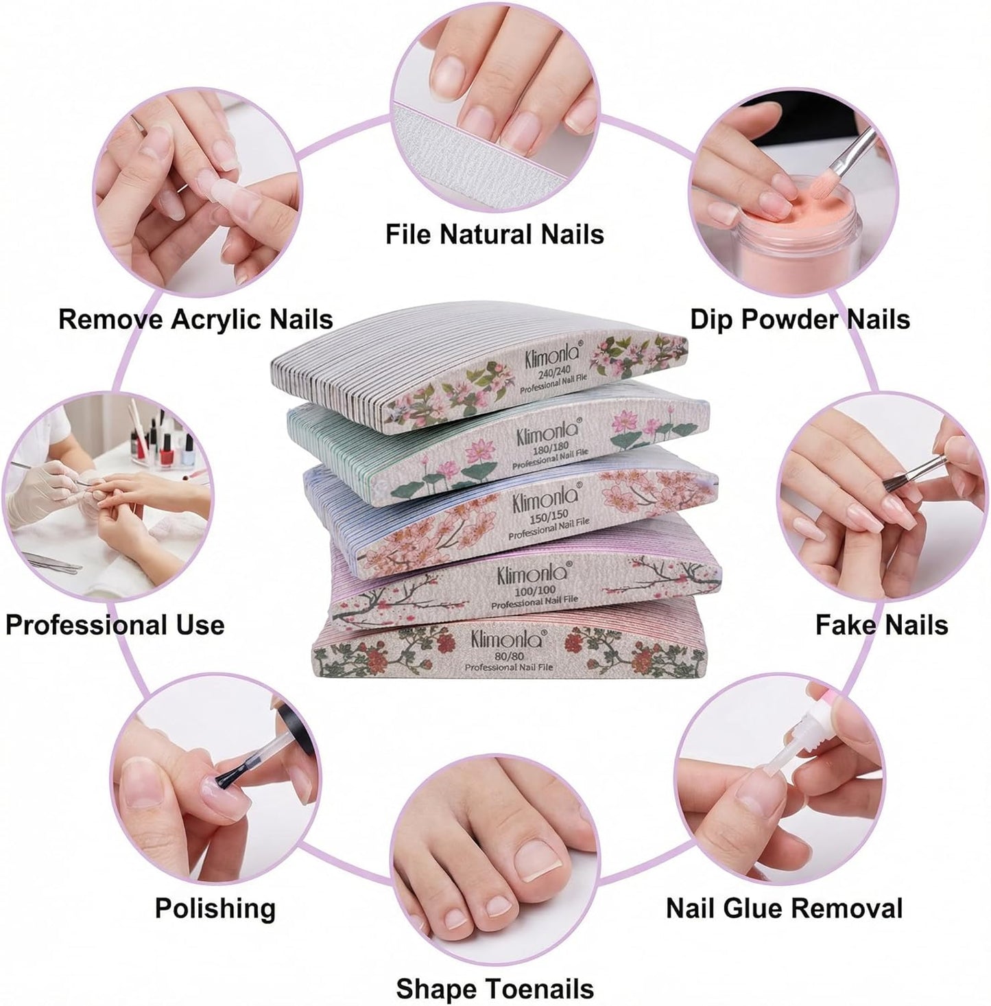 Skiennix 25PCS Floral Nail Files - Professional Double-Sided Emery Boards for Natural & Acrylic Nails | Various Grits 80-240