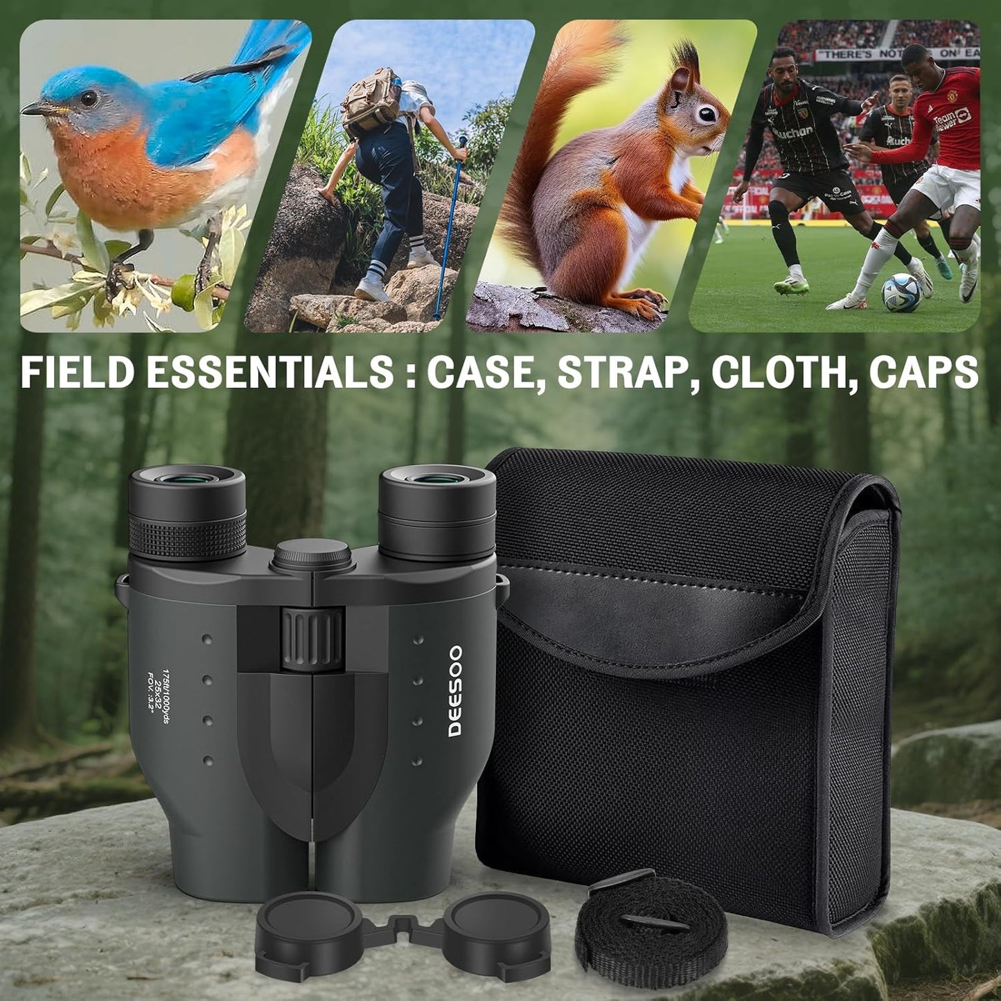 25x32 Binoculars for Adults Kids Compact - DEESOO High Powered Bird Watching Binoculars Lightweight Small Size for Hunting Traveling Sports Hiking Gift for Men Women