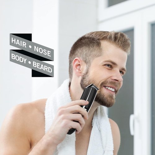 Perry Ellis Men's Grooming Kit - 16-Piece Rechargeable Beard Trimmer & Electric Razor Set | LED Display, 5 Guides