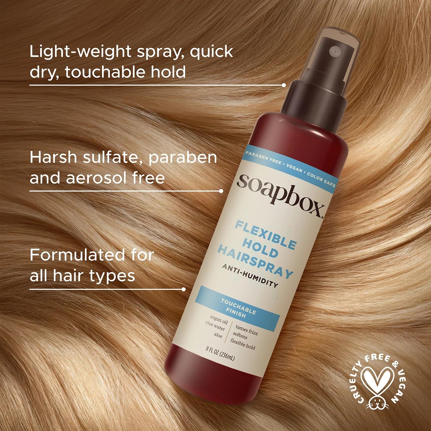 Soapbox Non-Aerosol Hairspray - Flexible Hold & Shine - Anti-Frizz Formula with B5 & Aloe Vera - 8oz